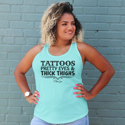 Clearance | Tattoos Pretty Eyes Thick Thighs Curvy Tank Top