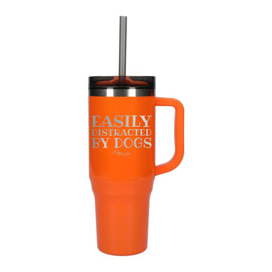 Clearance | Easily Distracted By Dogs Laser Etched 40oz Tumbler + Straw / Orange