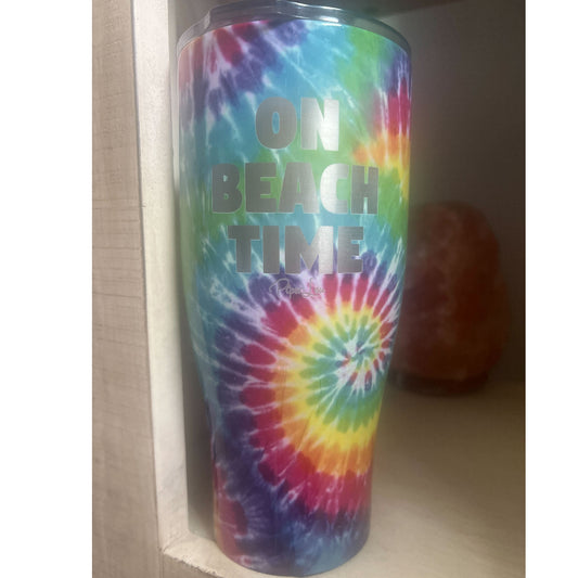 Clearance | Tie Dye | On Beach Time Laser Etched Tumbler